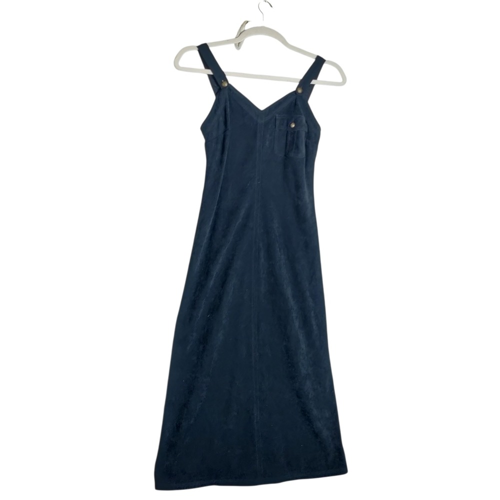 Carole Little Sport Navy Blue Faux Suede‎ Maxi Dress Sleeveless V-Neck Small